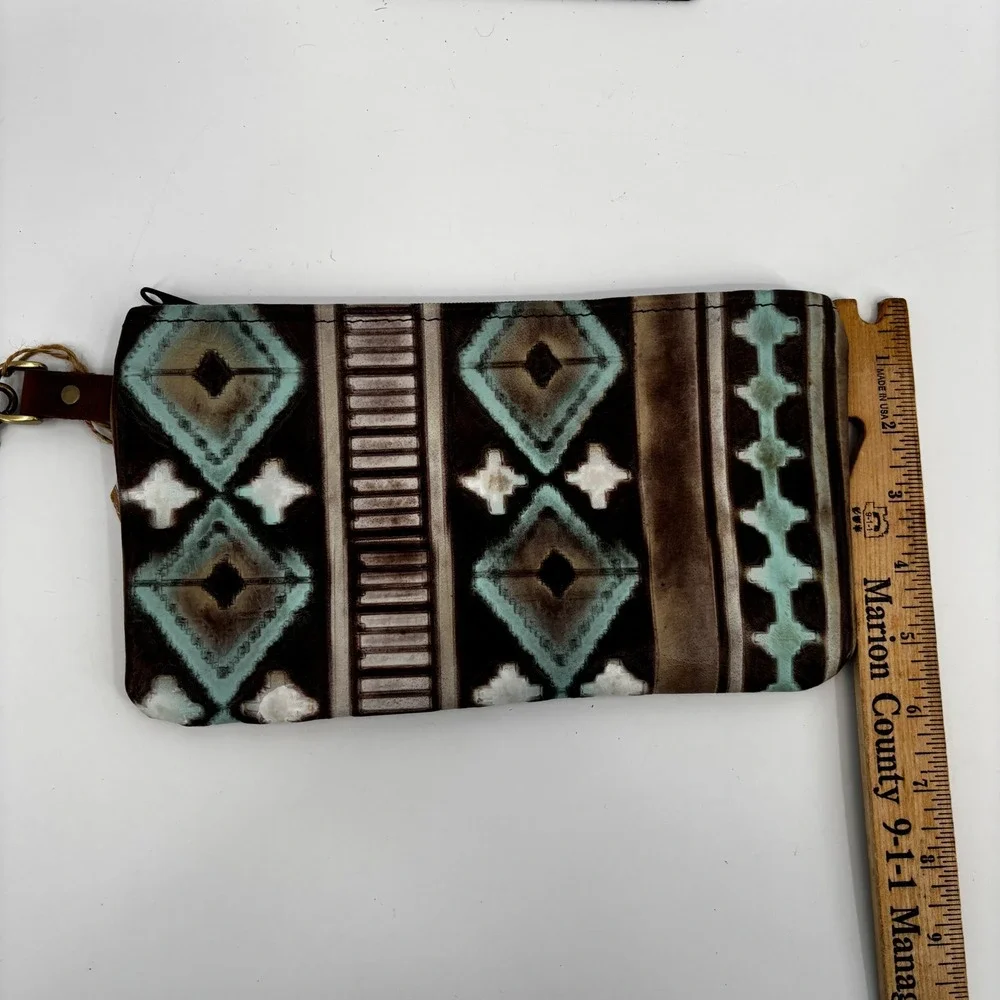Hide Junkie Wristlet Pouch Women OS Brown Aztec Turquoise Leather Made in USA
